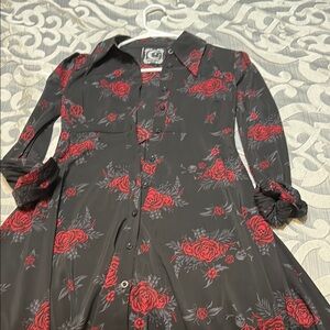 Collectif Asymmetrical Dress - Black and Red Floral